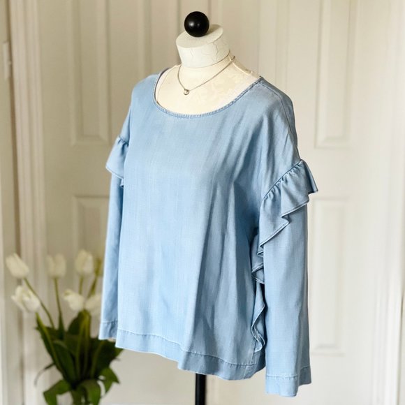 Vince Camuto Ruffle Scoop Neck Blouse - Picture 1 of 11